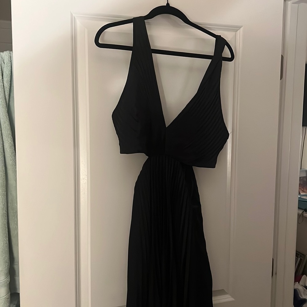 Black satin pleated maxi dress A&F